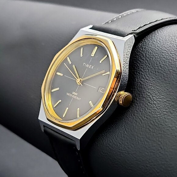 Vintage Timex Royal Oak Mechanical Watch – Black Dial – Gold Bezel – New Strap – - Picture 2 of 6